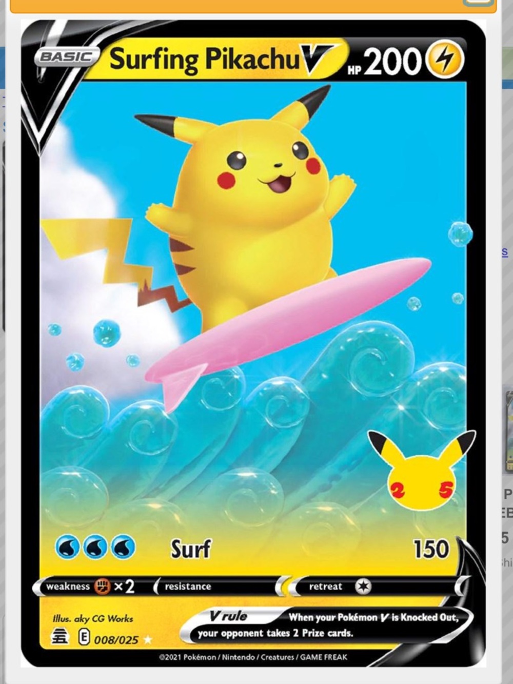 Surfing Pikachu V #8 Pokemon Celebrations